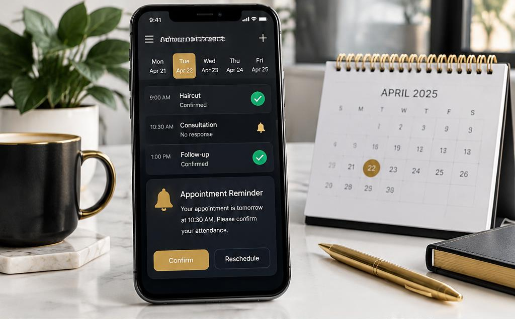 Appointment reminder concept with confirmation and rescheduling controls