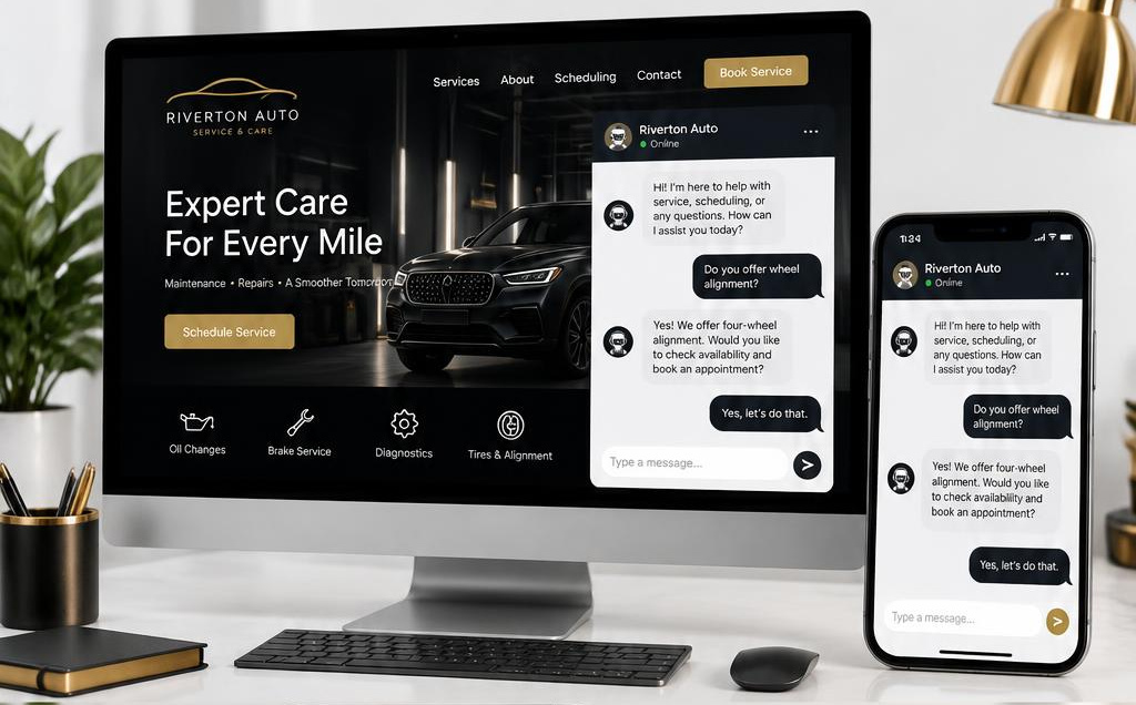 Website chatbot concept on desktop and mobile
