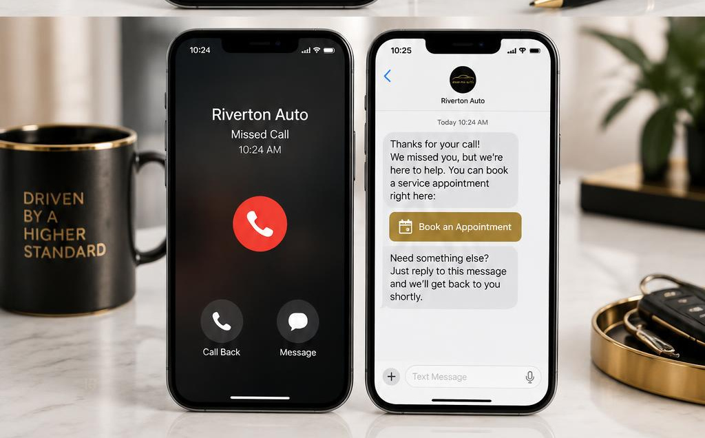 Missed call and automatic booking text concept on two phones