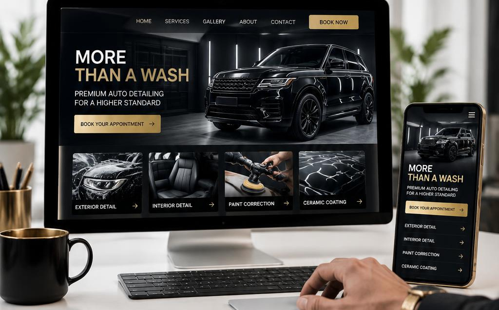 Website design concept displayed on a desktop and phone