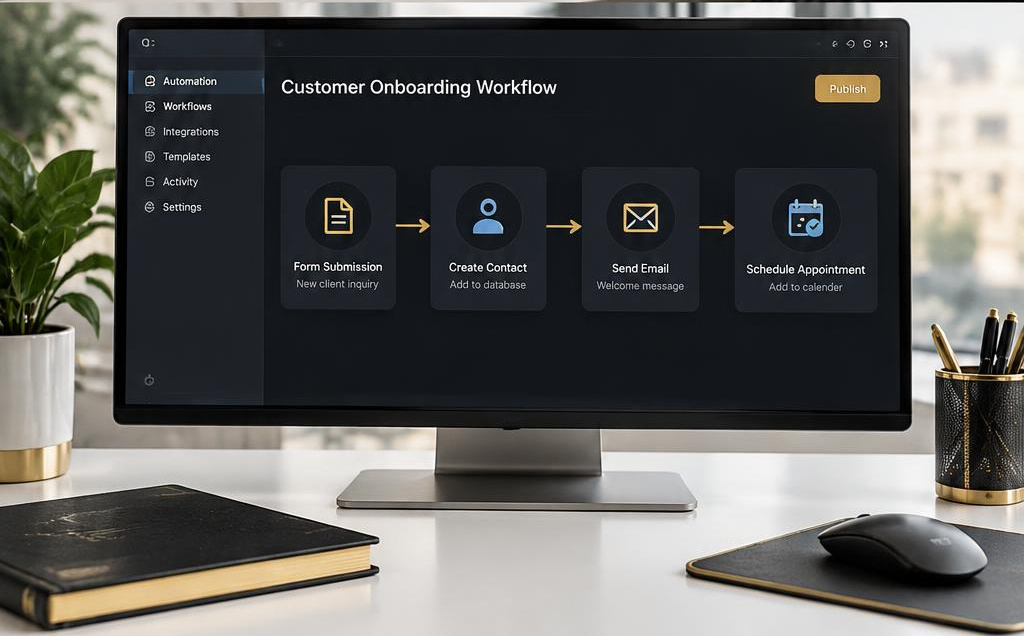 Workflow automation concept connecting an inquiry, contact, email and appointment